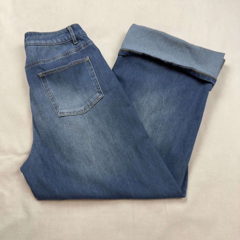 Halara Petite Wide Leg Rolled Hem Medium Wash High Rise Blue Denim Small Petite